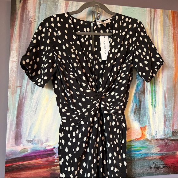 AMOUR VERT Sz XS Fantasia Washable 100% Silk Jumpsuit Black White NWT - Picture 4 of 16